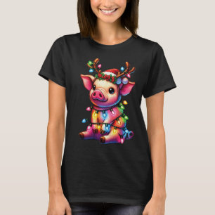 Farm Animal Lovers Pig Wearing Santa Hat Christmas T-Shirt