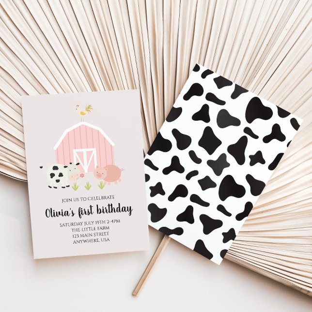 Farm animal pink barn birthday invitation (Creator Uploaded)