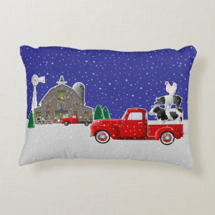 Farm Animal Stack in Little Red Truck Decorative Cushion