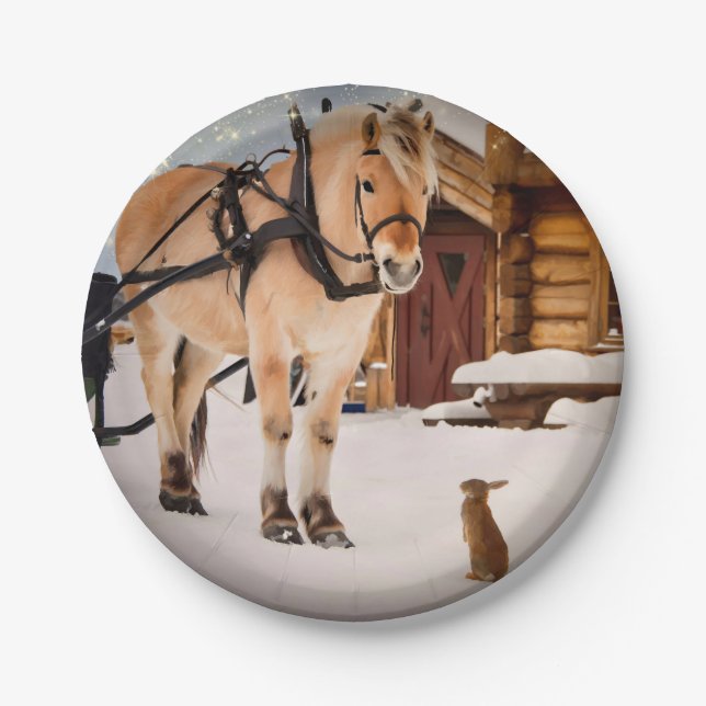 Farm animal talk horse and rabbits paper plate (Front)