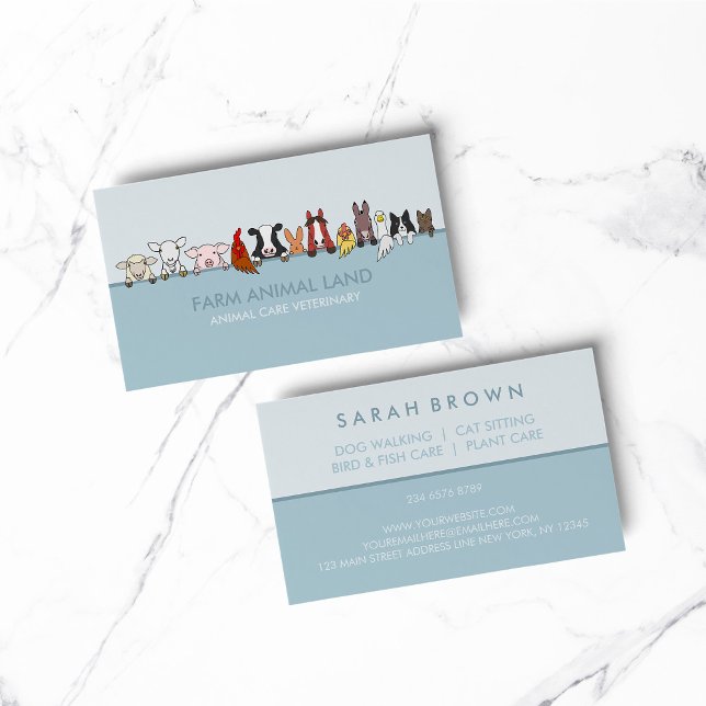 Farm Animal Veterinary Blue Business Card (pet animal dog cat veterinary farm)