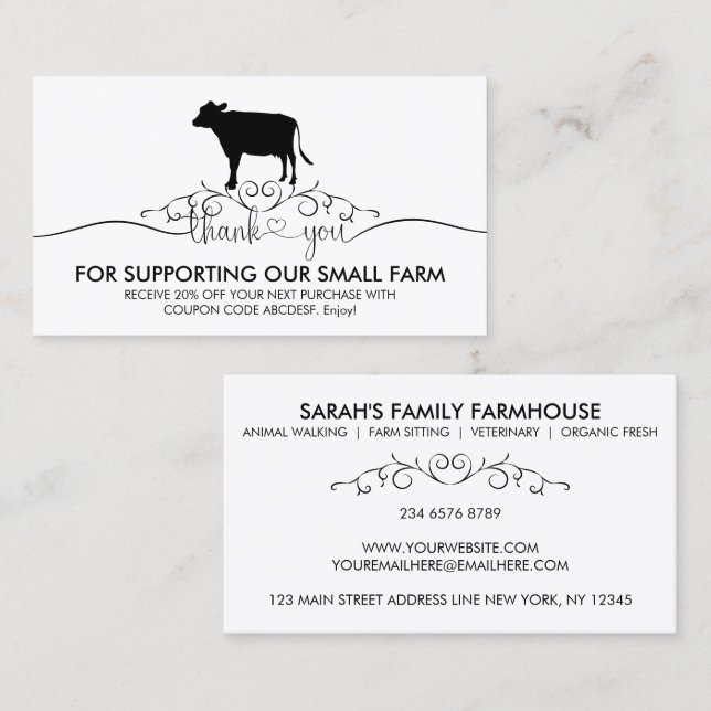 Farm Animal Veterinary cow Thank You Business Card (Front/Back)