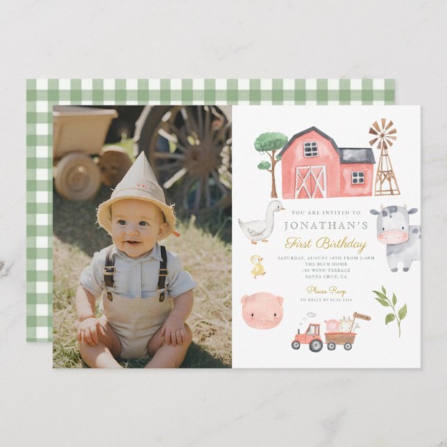 Farm Animal Watercolor Cute Birthday Invitation (Creator Uploaded)