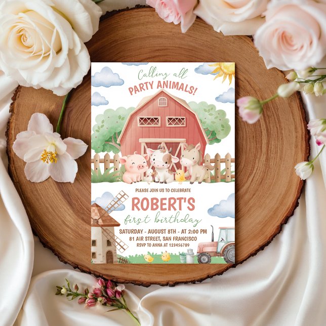 Farm Animals 1st Birthday Invitation (Creator Uploaded)