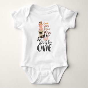 Farm Animals 1st Birthday Moo Holy cow I'm One  Baby Bodysuit