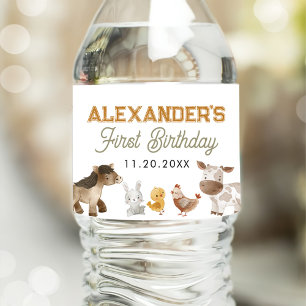 Farm Animals 1st Birthday Party Water Bottle Label