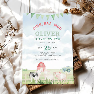 Farm Animals 2nd Birthday Blue Invitation
