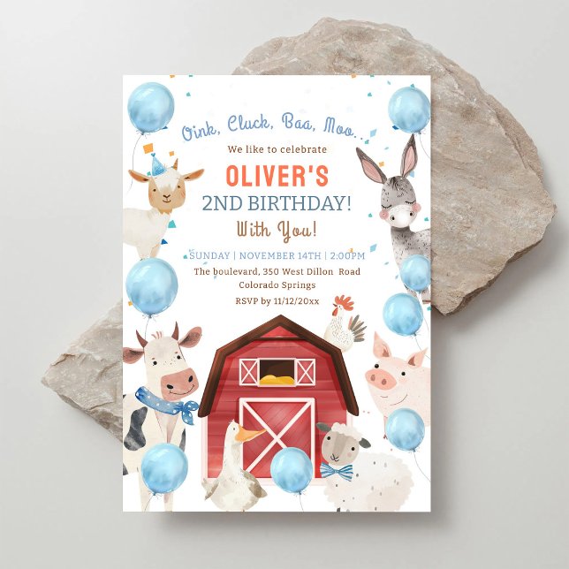 Farm Animals 2nd Birthday Boy Barnyard Invitation (Creator Uploaded)