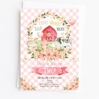 Farm Animals 2nd Birthday Invitation