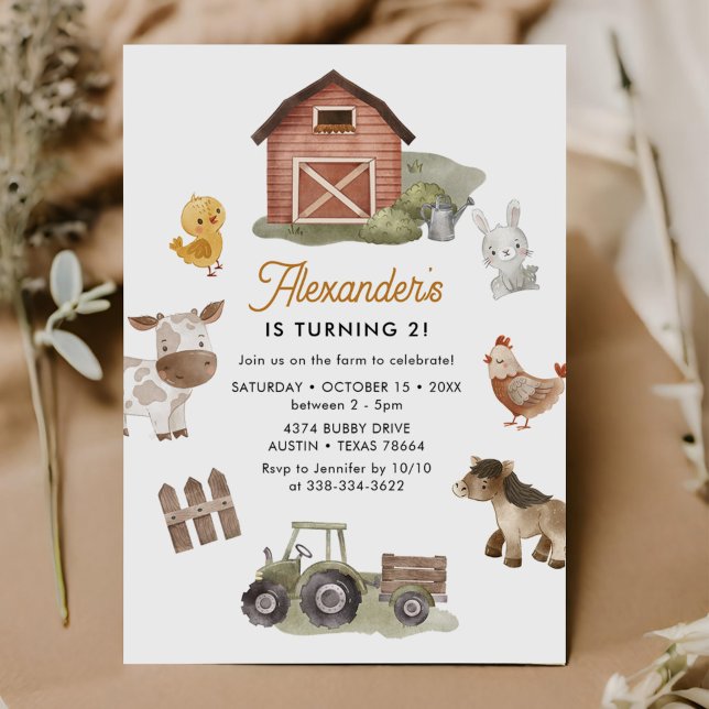 Farm Animals 2nd Birthday Party Invitation (Creator Uploaded)