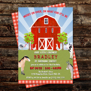 Farm Animals 3rd Birthday Invitation