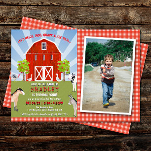 Farm Animals 4th Birthday Photo Invitation