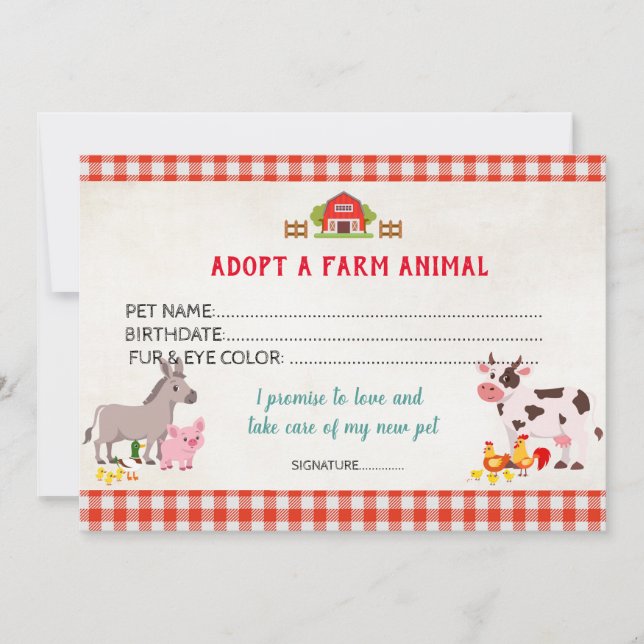 Farm animals adoption certificate template (Front)