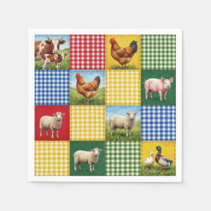 Farm Animals and Gingham Patchwork Quilt Napkin