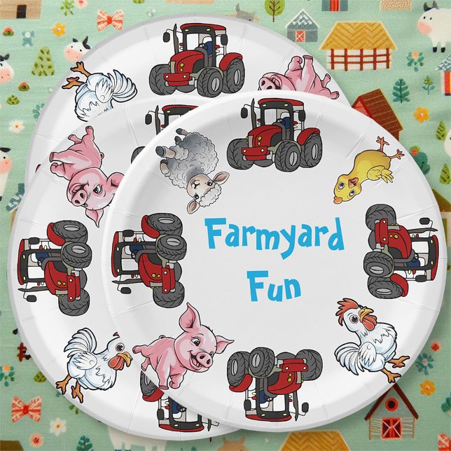 Farm Animals and Red Tractor Fun Birthday Paper Plate (Creator Uploaded)