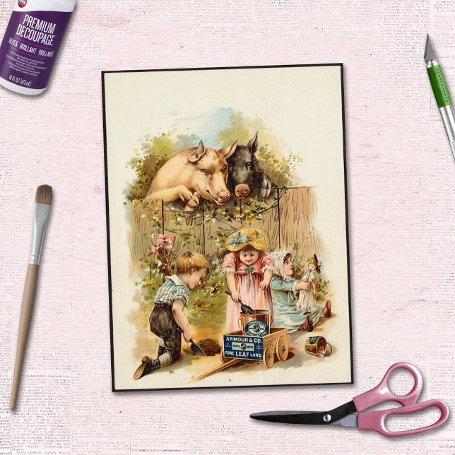 Farm Animals and Vintage Children Advertisement Tissue Paper (Creator Uploaded)