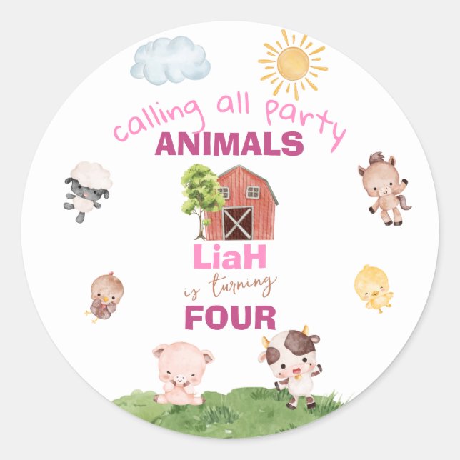 Farm animals Any Age Birthday Classic Round Sticker (Front)