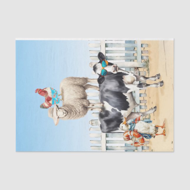 farm animals at the beach decoupage paper (Front)