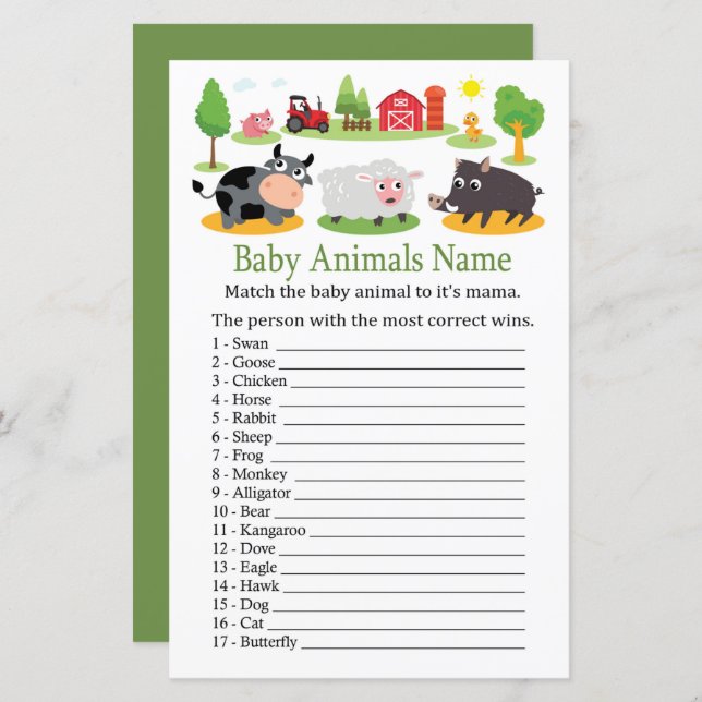 Farm animals Baby Animals Name Game (Front/Back)