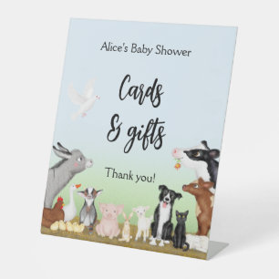 Farm animals baby shower cards & gifts sign