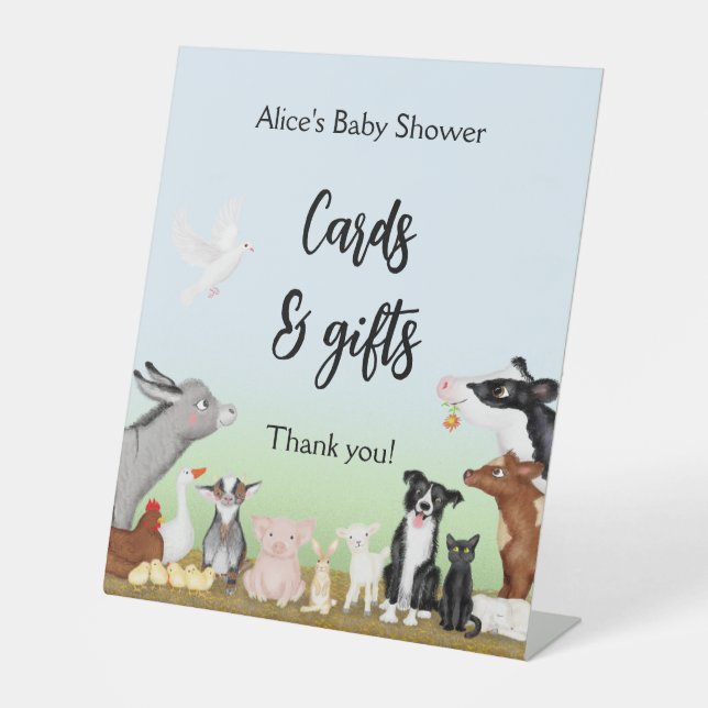 Farm animals baby shower cards & gifts sign (Front)