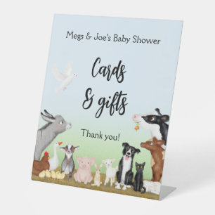 Farm animals baby shower cards & gifts sign
