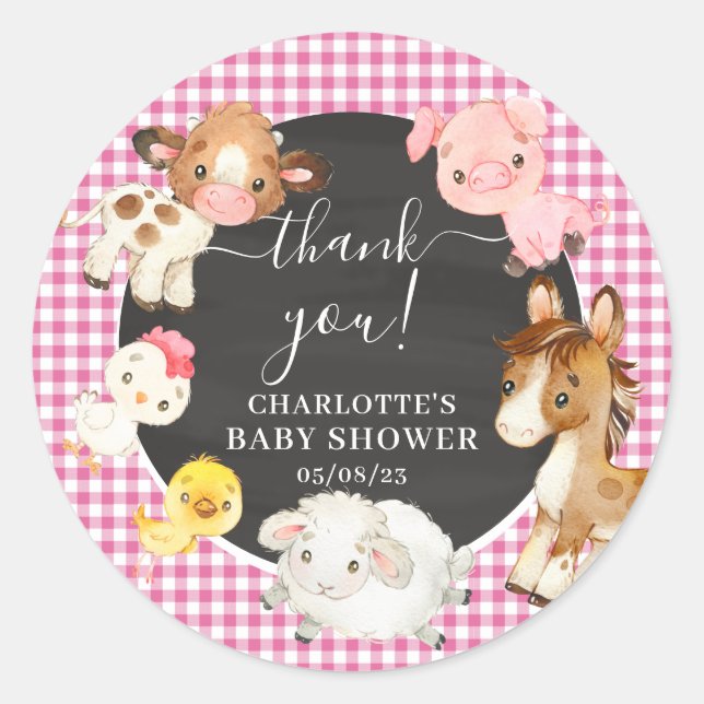 Farm Animals Baby Shower Classic Round Sticker (Front)