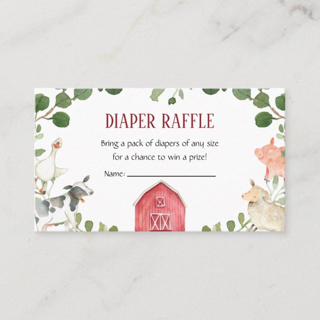 Farm Animals Baby Shower Diaper Raffle Business Card (Front)