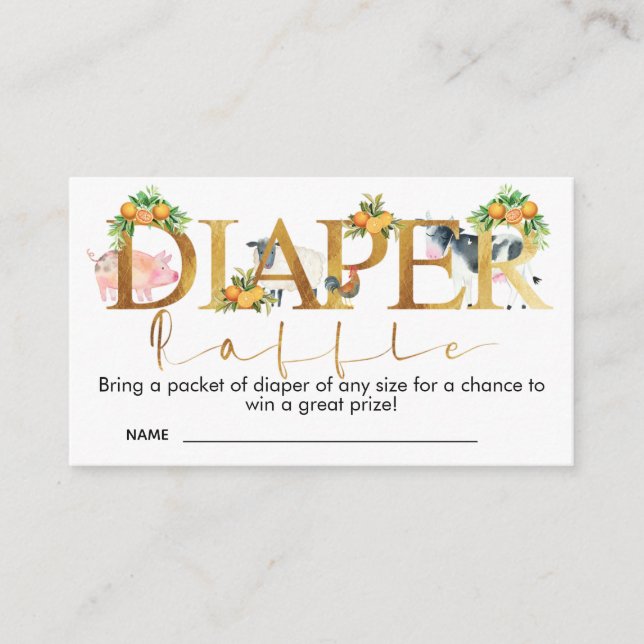 Farm Animals Baby Shower Diaper Raffle Card Insert (Front)