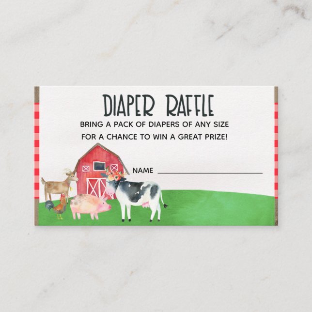 Farm Animals Baby Shower Diaper Raffle Card Insert (Front)