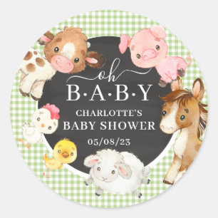 Farm Animals Baby Shower Favour Classic Round Sticker