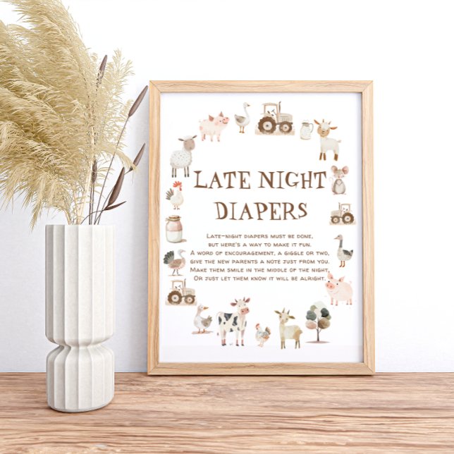 Farm Animals Baby Shower Game Late Night Diapers Poster (Creator Uploaded)