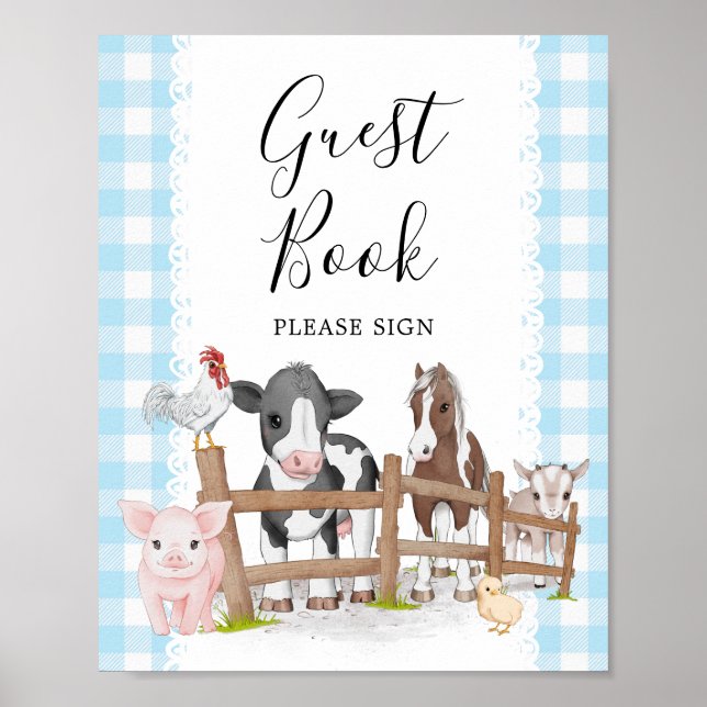 Farm animals baby shower guest book sign (Front)
