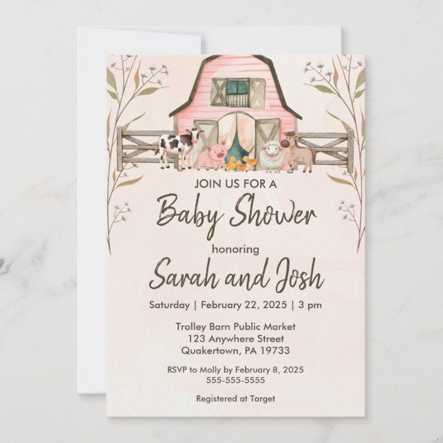 Farm Animals Baby Shower Invitation (Front)