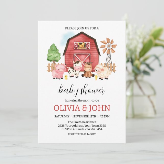 Farm Animals Baby Shower Invitation (Standing Front)