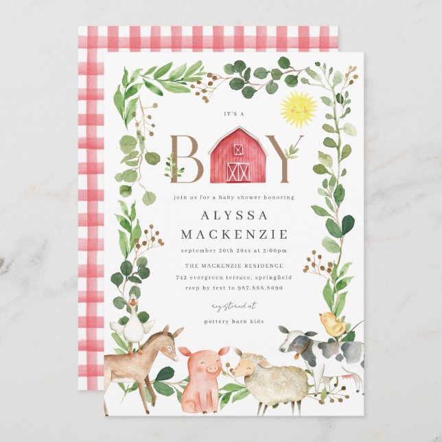Farm Animals Baby Shower Invitation (Front/Back)