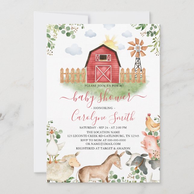 Farm Animals Baby Shower Invitation (Front)