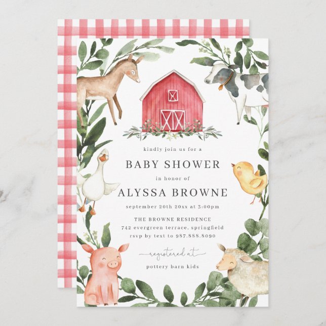 Farm Animals Baby Shower Invitation | Barnyard (Front/Back)