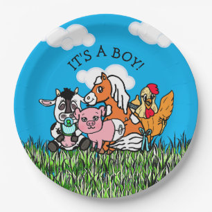 Farm Animals Baby Shower Its a Boy Paper Plate
