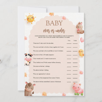 Farm Animals Baby Shower Over or Under Game Card