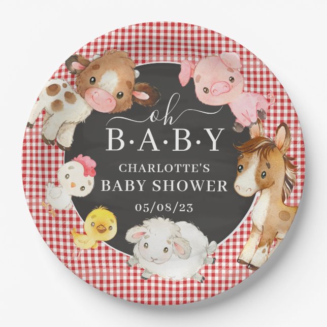 Farm Animals Baby Shower Paper Plate (Front)