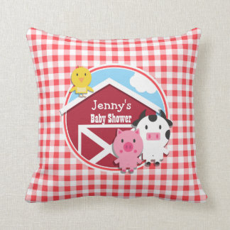 Farm Animals Baby Shower; Red & White Gingham Cushion