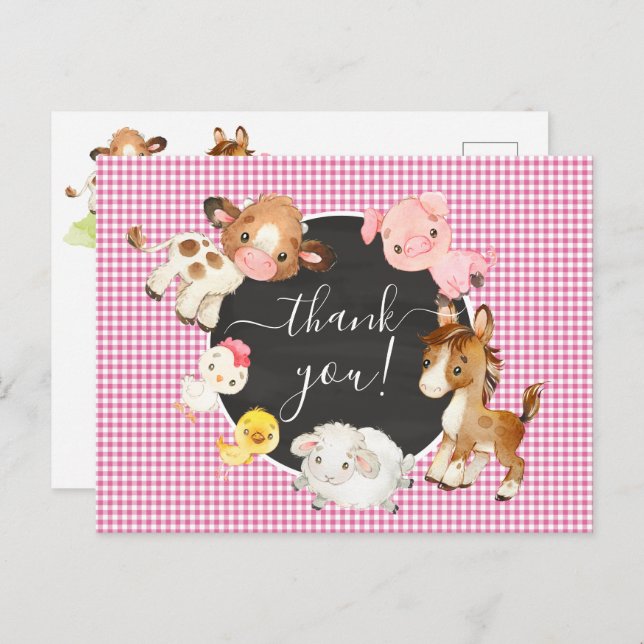 Farm Animals Baby Shower Thank You Postcard (Front/Back)