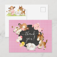 Farm Animals Baby Shower Thank You Postcard