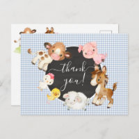 Farm Animals Baby Shower Thank You Postcard