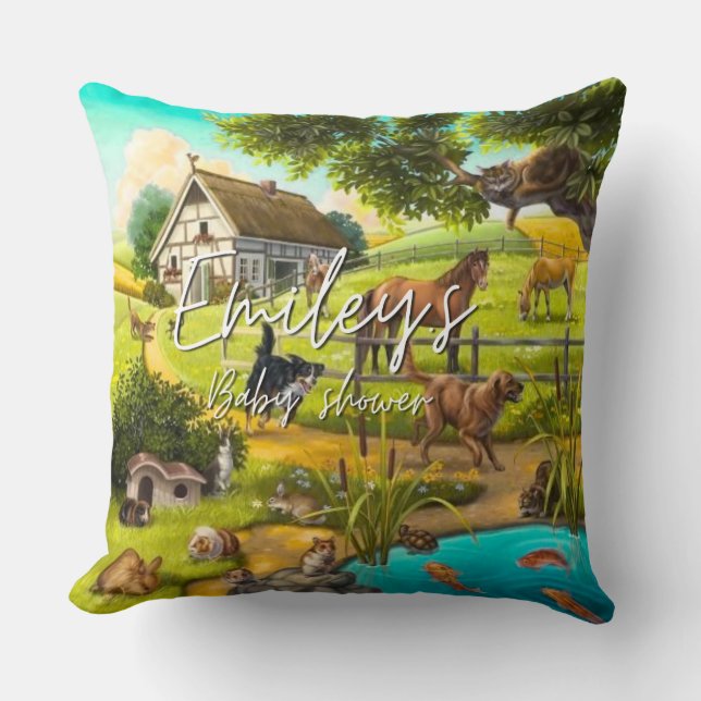 Farm Animals Baby Shower Throw Pillow (Front)
