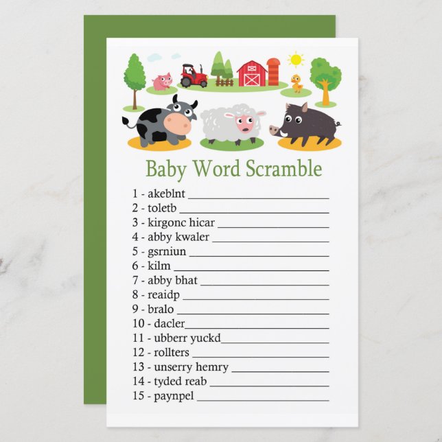 Farm animals Baby word scramble game (Front/Back)