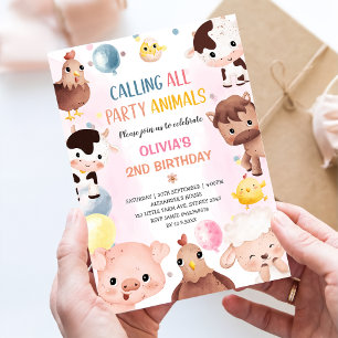 Farm Animals Balloons Barnyard Birthday Party  Invitation