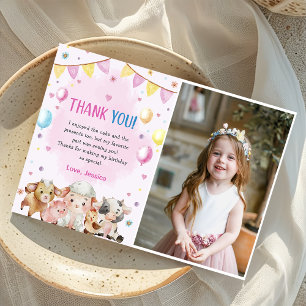 Farm Animals Balloons Barnyard Thank You Card