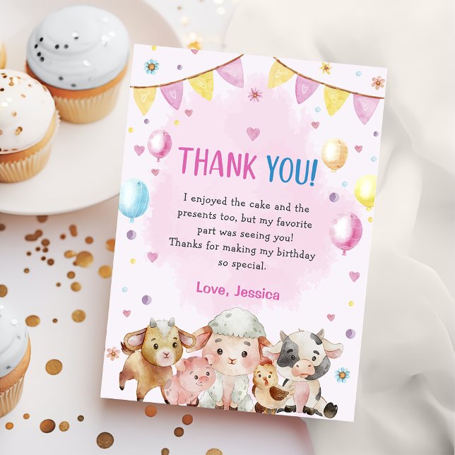 Farm Animals Balloons Barnyard Thank You Card  (Creator Uploaded)